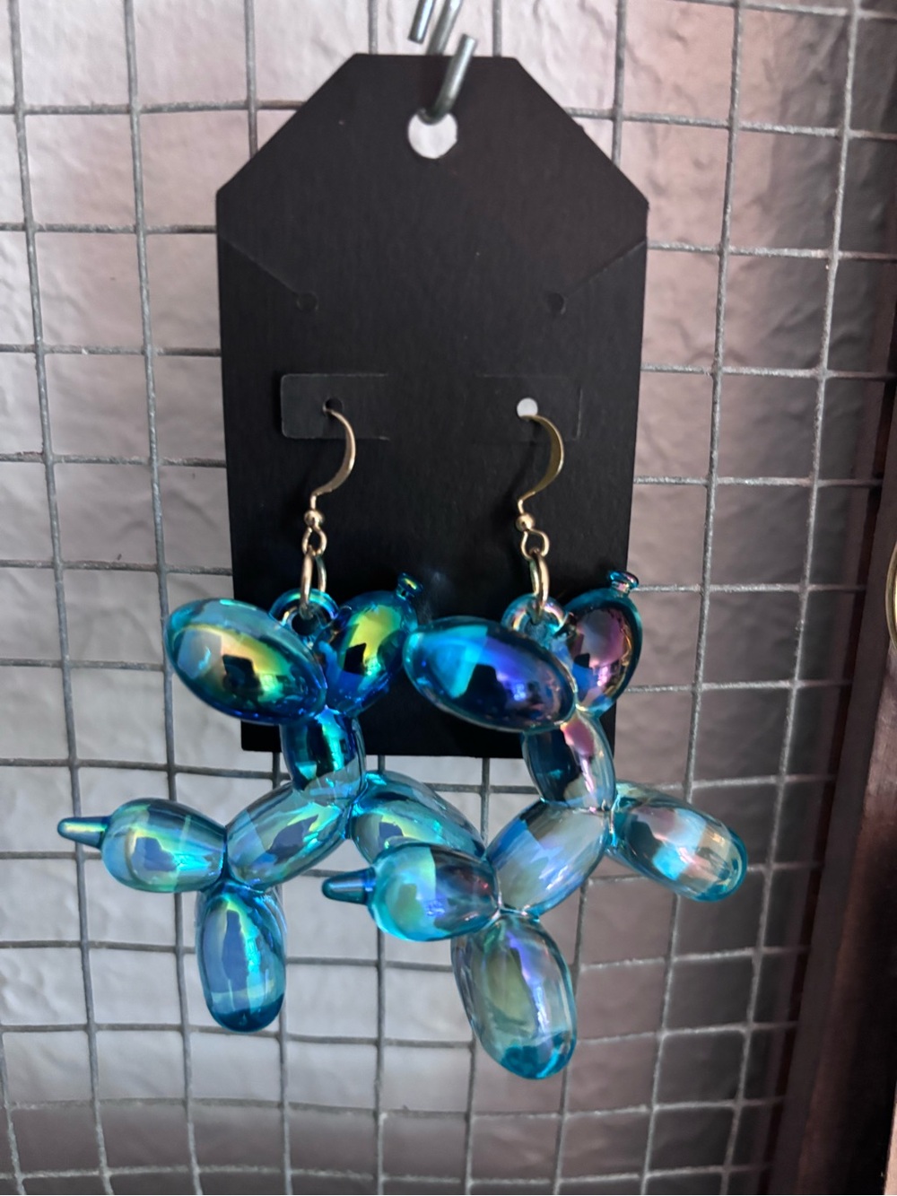 Iridescent Blue Balloon Animal Drop Earrings — Statement Dangle